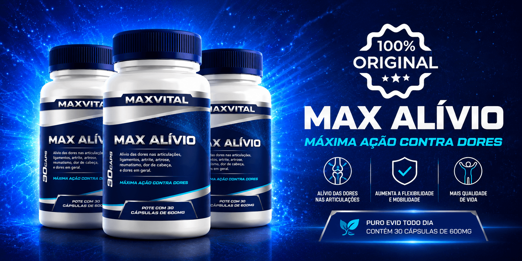 Max Alívio Maxvital — 100% Original. Suplemento natural para dores articulares e musculares.