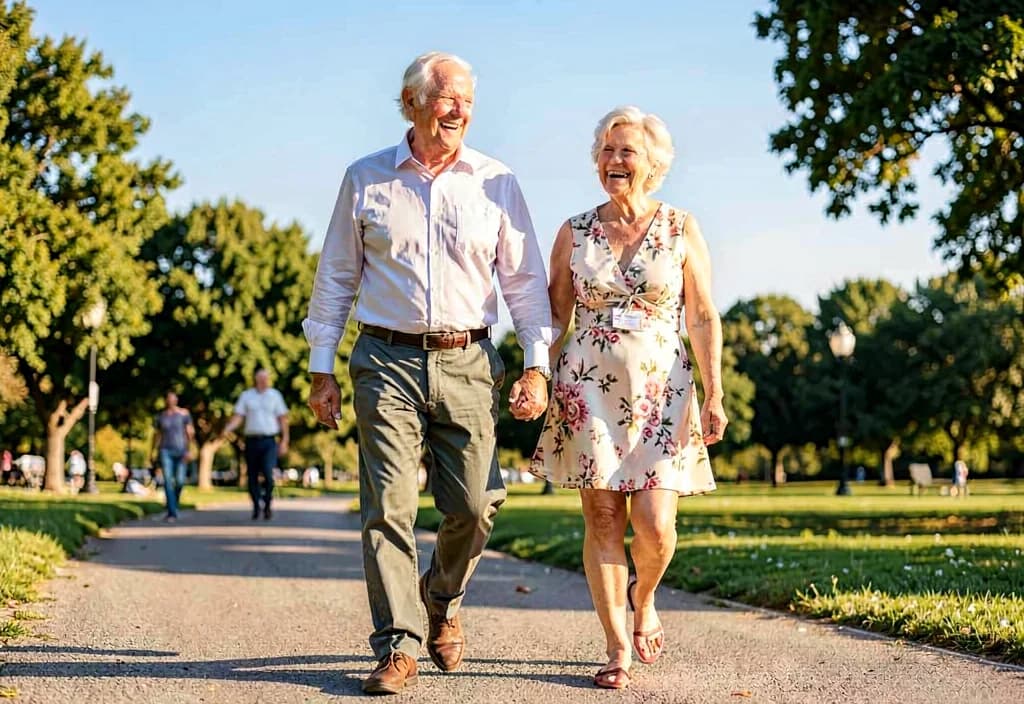 Casal ativo e saudável caminhando ao ar livre