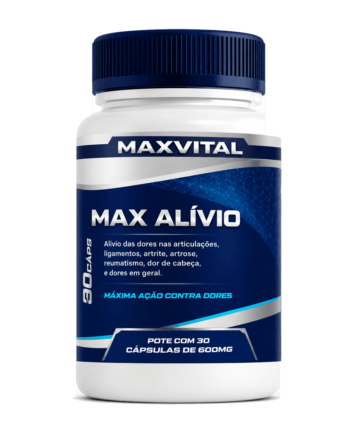 Pote de Max Alívio Maxvital — suplemento natural para dores articulares e musculares