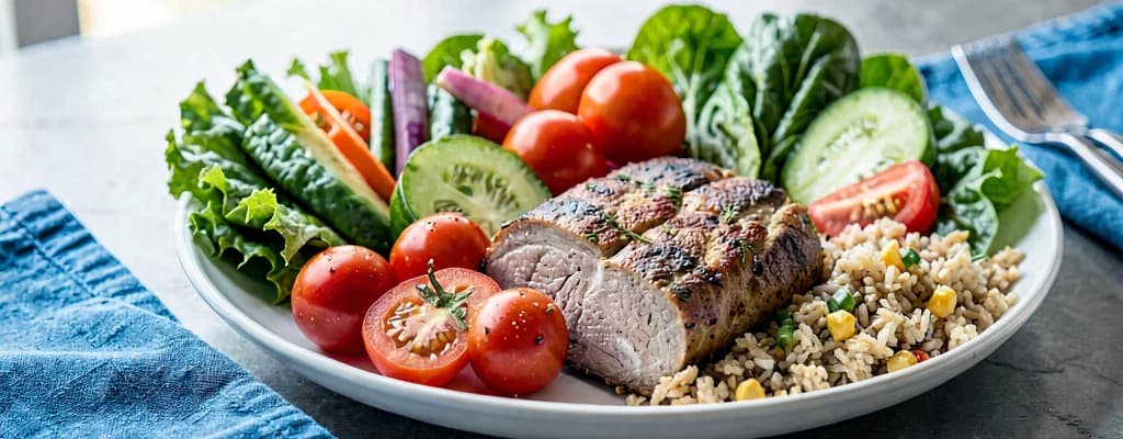 Prato de comida balanceado — cálculo de calorias
