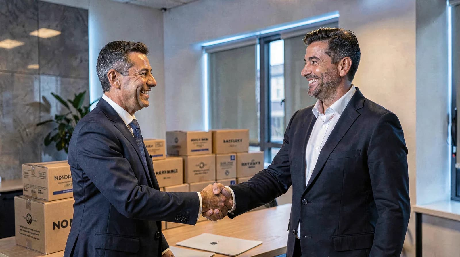 Parceria de negócios Maxvital — aperto de mãos entre representantes
